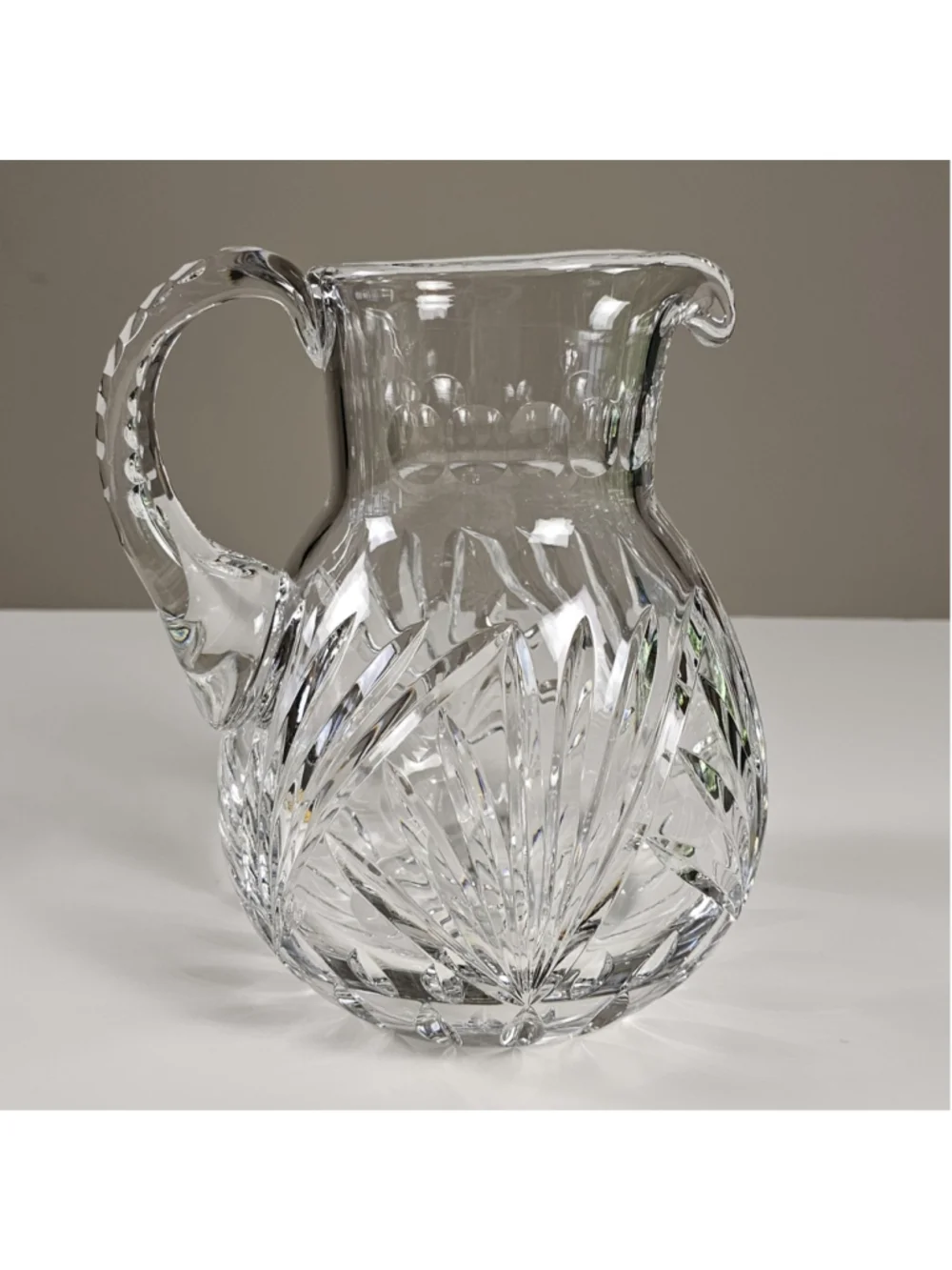 Vintage Heavy 24% Lead Crystal Water Pitcher Jug 4.7 lbs Fan Cut Rare Find